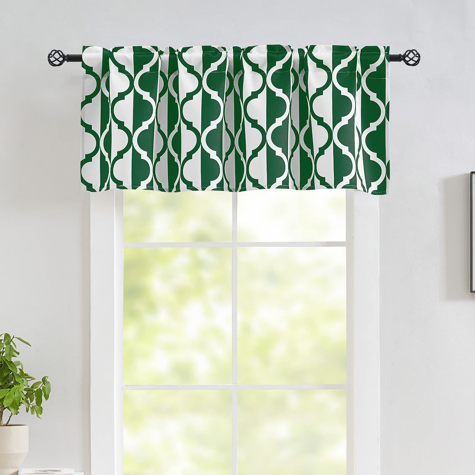 Luvyohmee Christmas Green Moroccan Valance Curtains - 18 Inch Rod Pocket Window Valances with Stripe Design - Perfect for Kitchen, Bathroom, Dining Room, Living Room & Bedroom - 1 Panel - Holiday Home Decor & Seasonal Window Treatments
