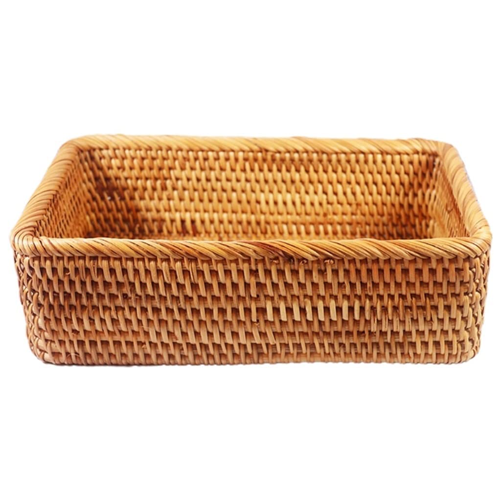 Hand-Woven Rectangular Rattan Basket - Medium Size Multipurpose Storage for Candy, Bread, Picnic Food | Perfect for Kitchen Organization, Pantry Storage & Home Decor