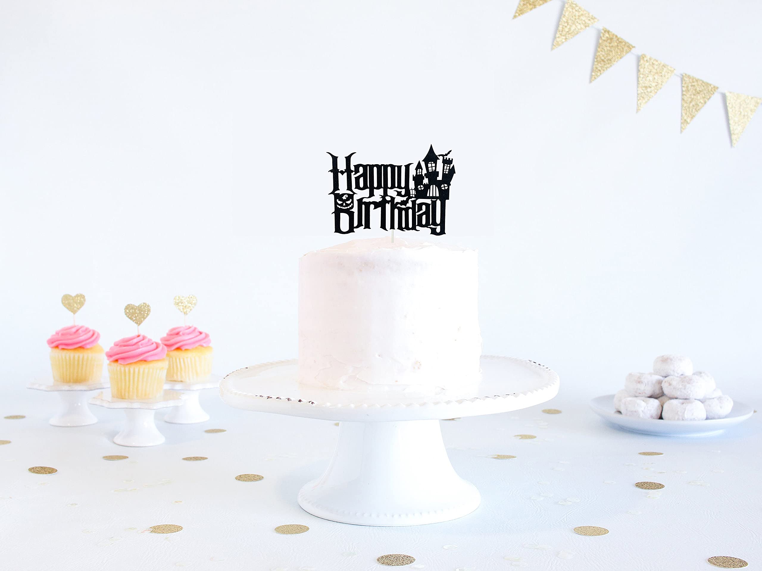 Halloween Birthday Cake Topper - Spooky Bats, Ghosts & Haunted House Decorations for Kids Party | Black Cartoon Cake Decor for Halloween Celebrations & Birthday Parties