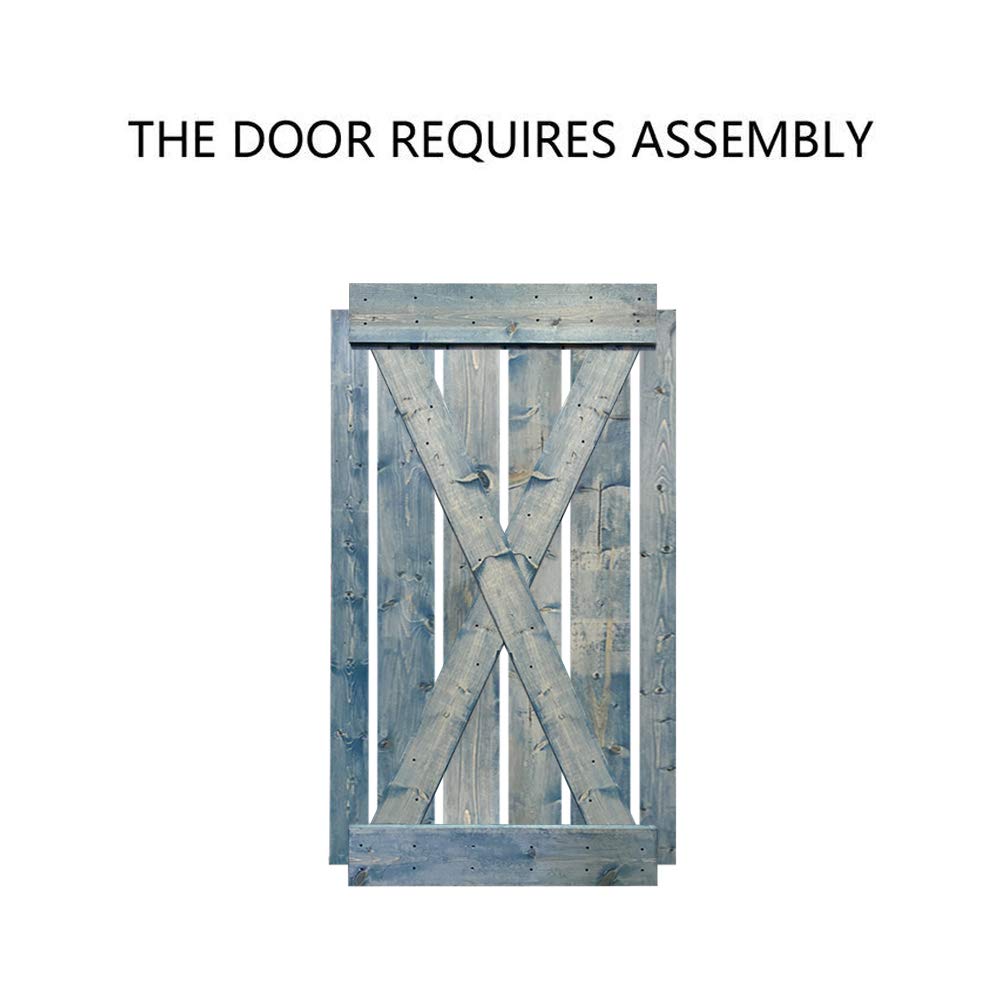 TMS X Series Solid Knotty Pine Wood Sliding Barn Door with Hardware Kit - Denim Blue | Rustic Interior Door for Bedroom, Closet & Farmhouse Style Homes