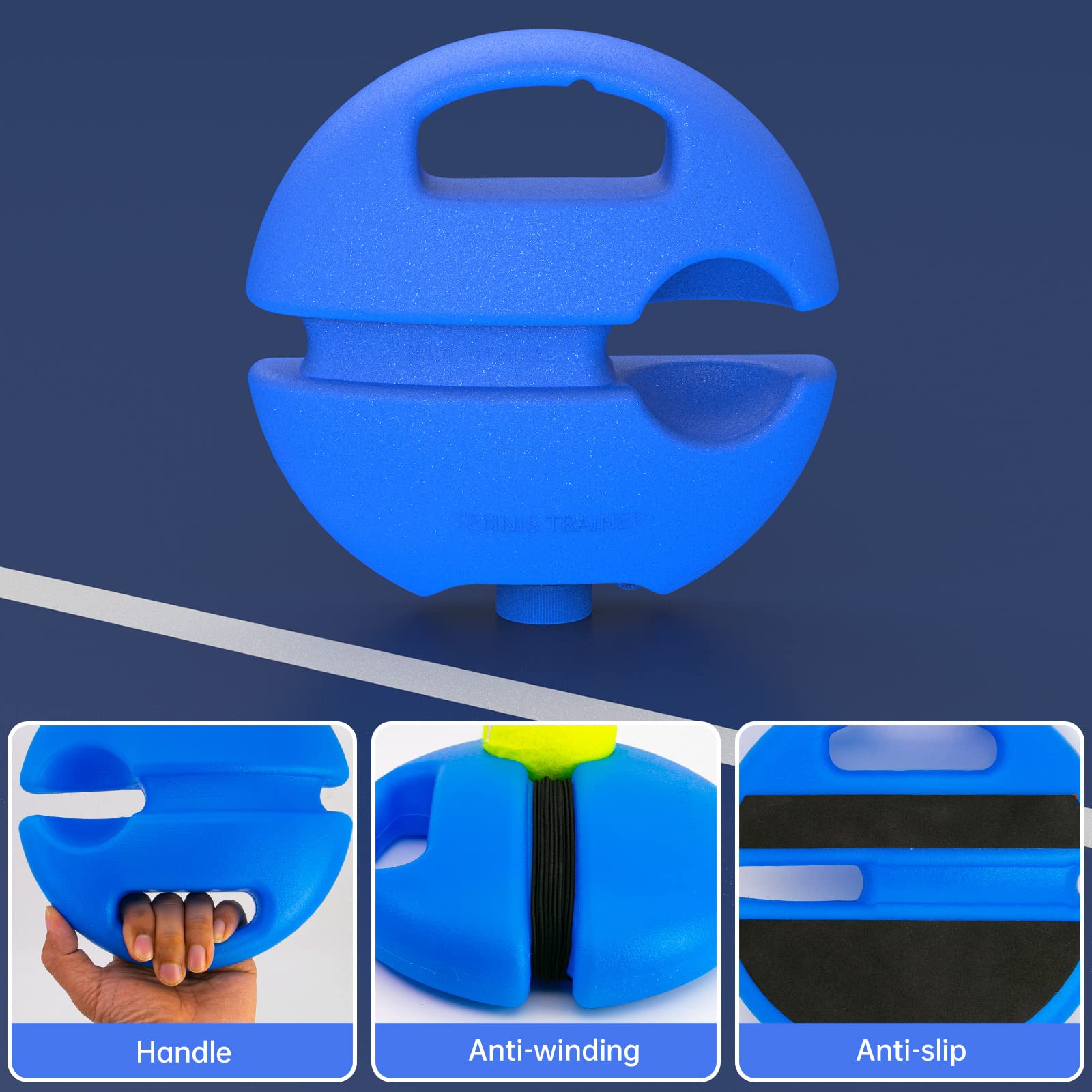 Tennis Trainer Rebound Ball with 3 String Balls - Solo Tennis Practice Equipment | Portable Tennis Training Tool for Beginners | Rebounder Kit for Backyard & Court Drills | Improve Forehand & Backhand Skills
