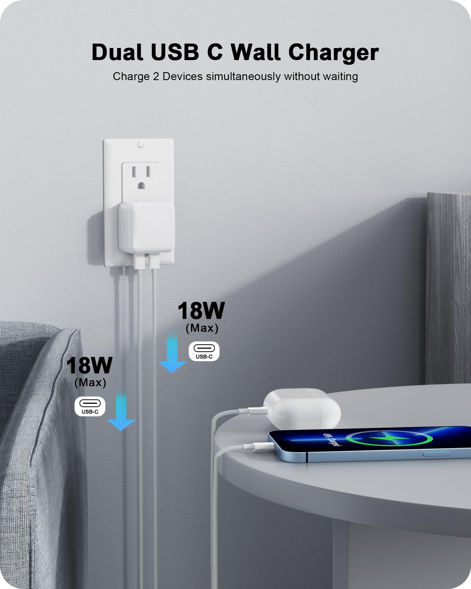 35W Dual USB C Fast Wall Charger for iPhone 14/13/12/11, iPad & MacBook Air M2 - Compact Foldable Plug Power Adapter with 2 USB-C Ports | Perfect for Travel, Home & Office Charging