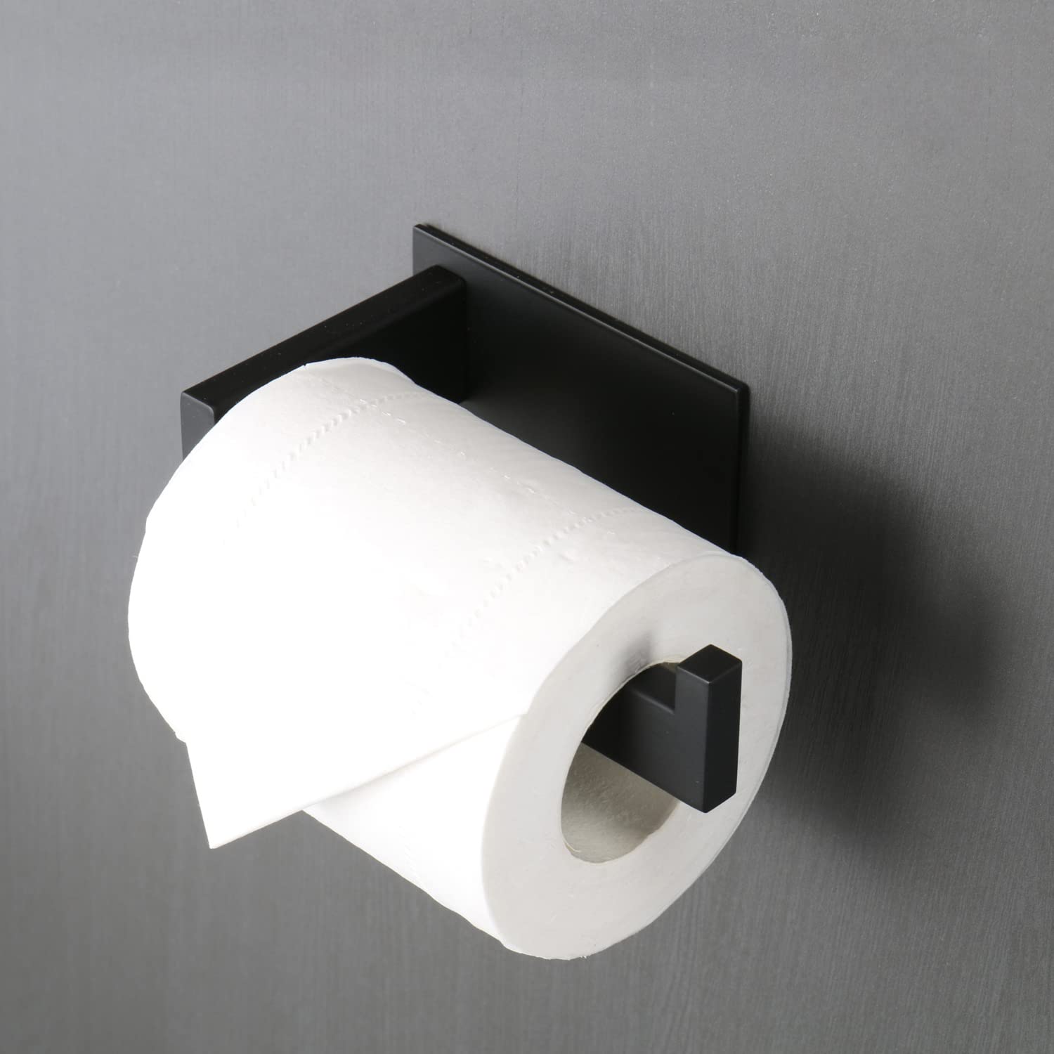 Stainless Steel Self-Adhesive Toilet Paper Holder - No Drill Rustproof Bathroom Tissue Roll Rack - Easy Installation Matte Black - Perfect for Office, Home & RV Bathrooms