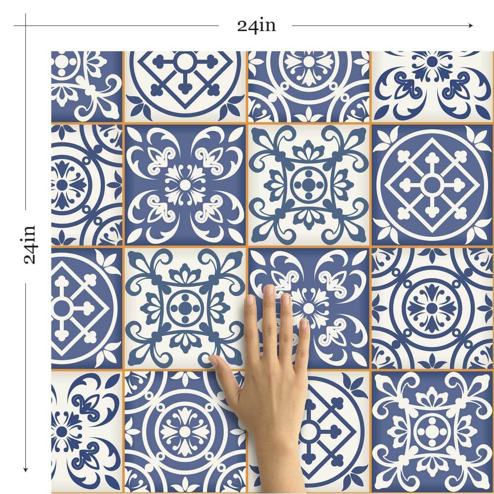 Blue Global Tile Adhesive Peel and Stick Removable Wallpaper - Self-Adhesive Waterproof Wall Decal for Kitchen Backsplash, Bathroom, and Home Decor - Easy to Install & Remove