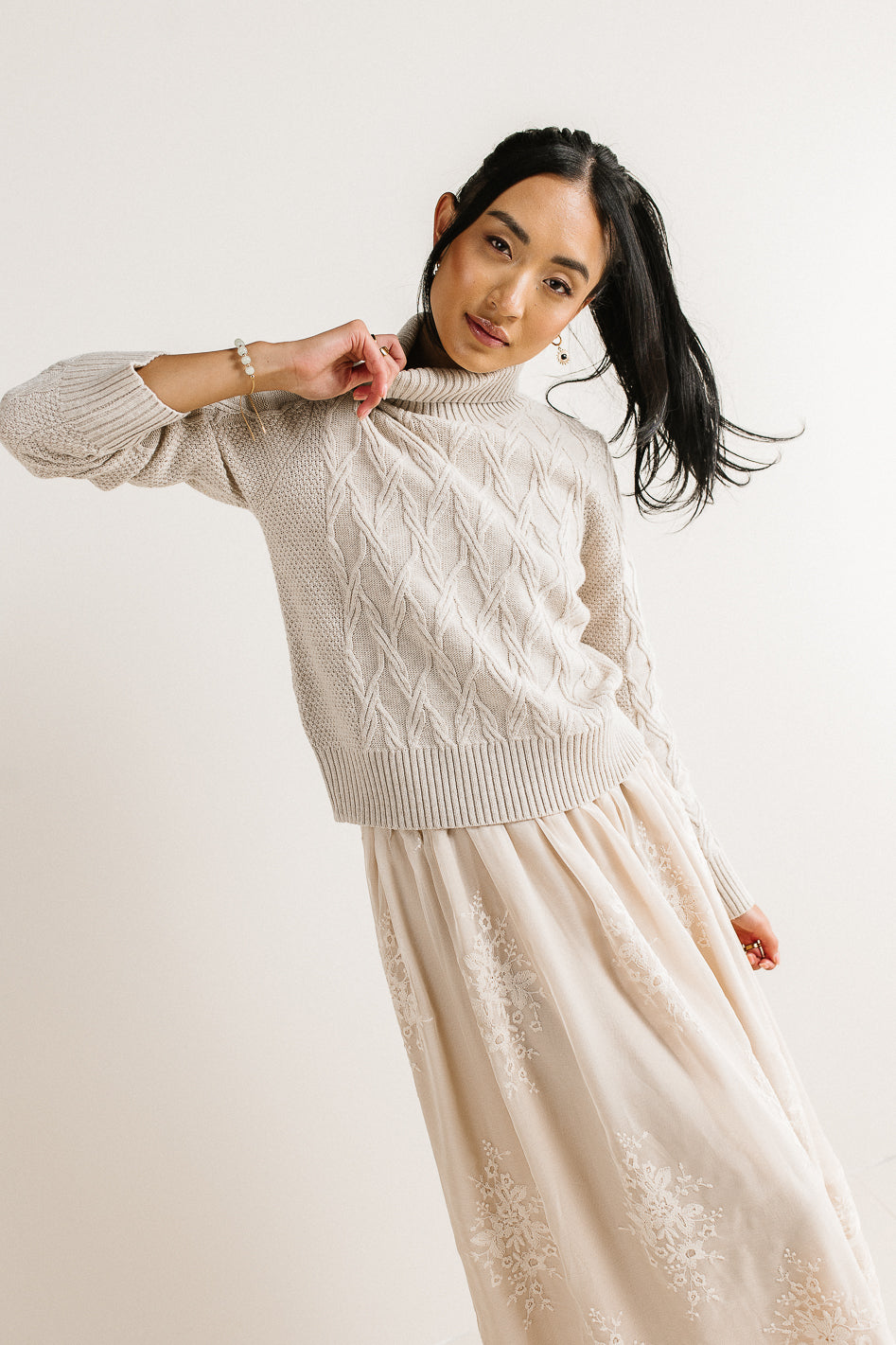 Women's Maeve Turtleneck Sweater in Tan - Soft Knit Winter Pullover for Office & Casual Wear | Final Sale
