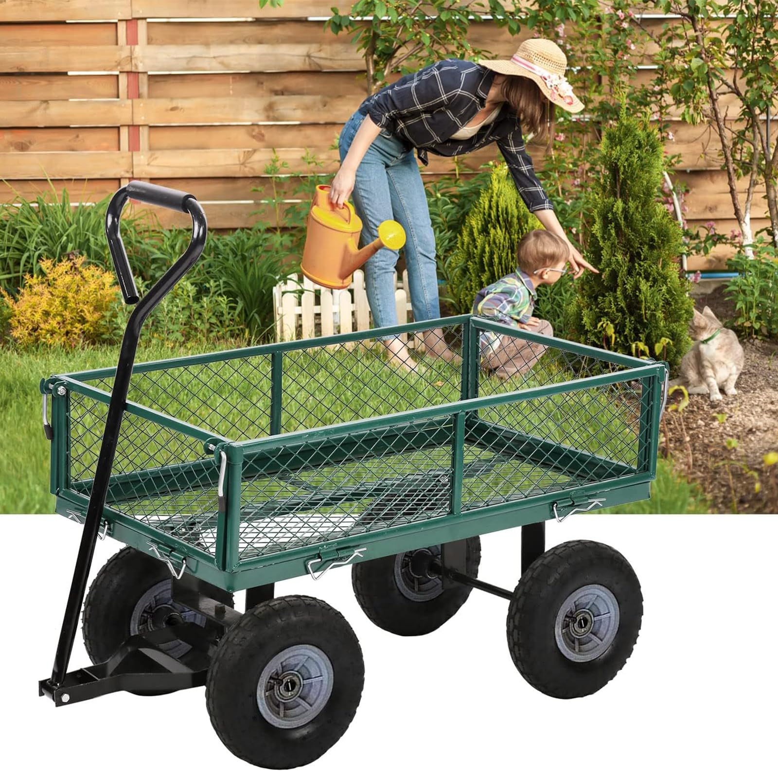 Heavy Duty 400 lbs Capacity Garden Utility Cart Wagon with 10-Inch Wheels - Steel Frame Outdoor Yard Cart for Lawn, Garden, Farm & Beach Use (33.8