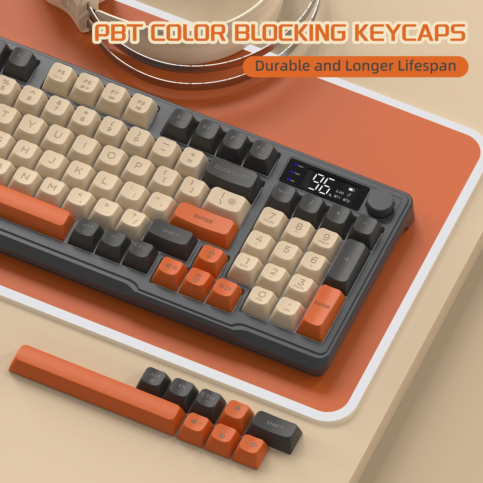 Freewolf M96 Wireless Gaming Keyboard - RGB Backlit, Knob Control, Bluetooth/2.4G for Win/Mac | Perfect for Esports & Office Work