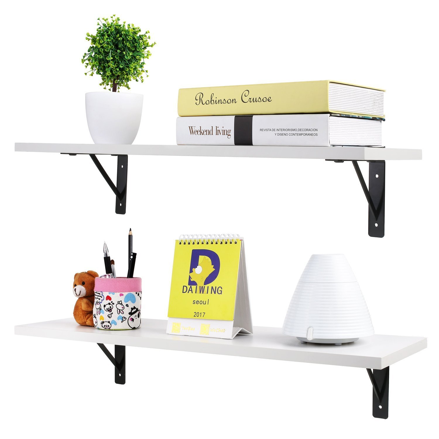 Floating Shelves Wall Mounted - Mytunes 2 Display Ledge Shelf with Bracket for Pictures, Frames & Home Decor - Modern White Wall Shelves for Living Room, Bedroom & Office Organization