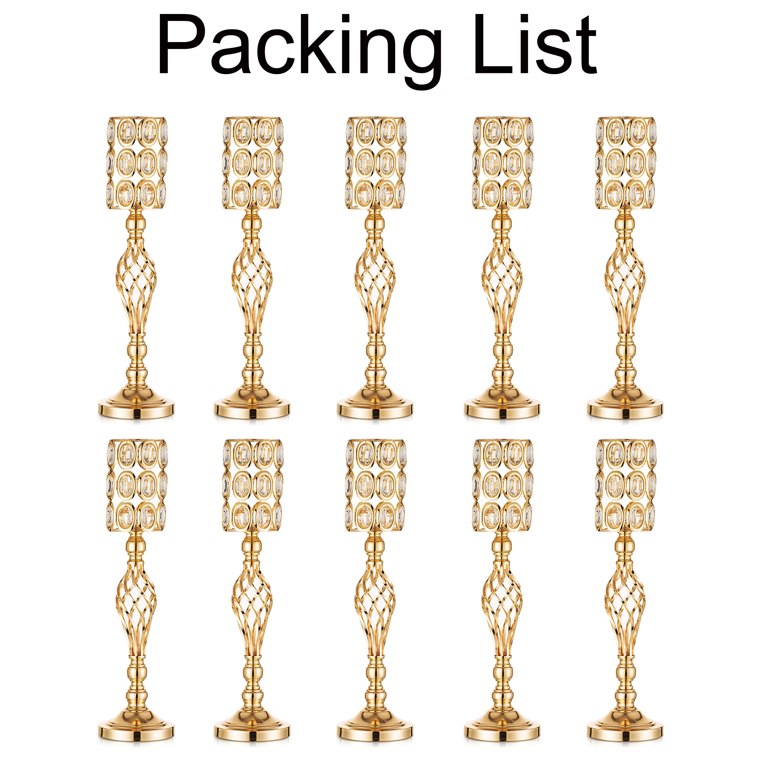 10-Piece Gold Metal Trumpet Vases with Crystal Beads - Elegant Wedding Centerpieces, Home Decor for Tables, Parties & Special Events
