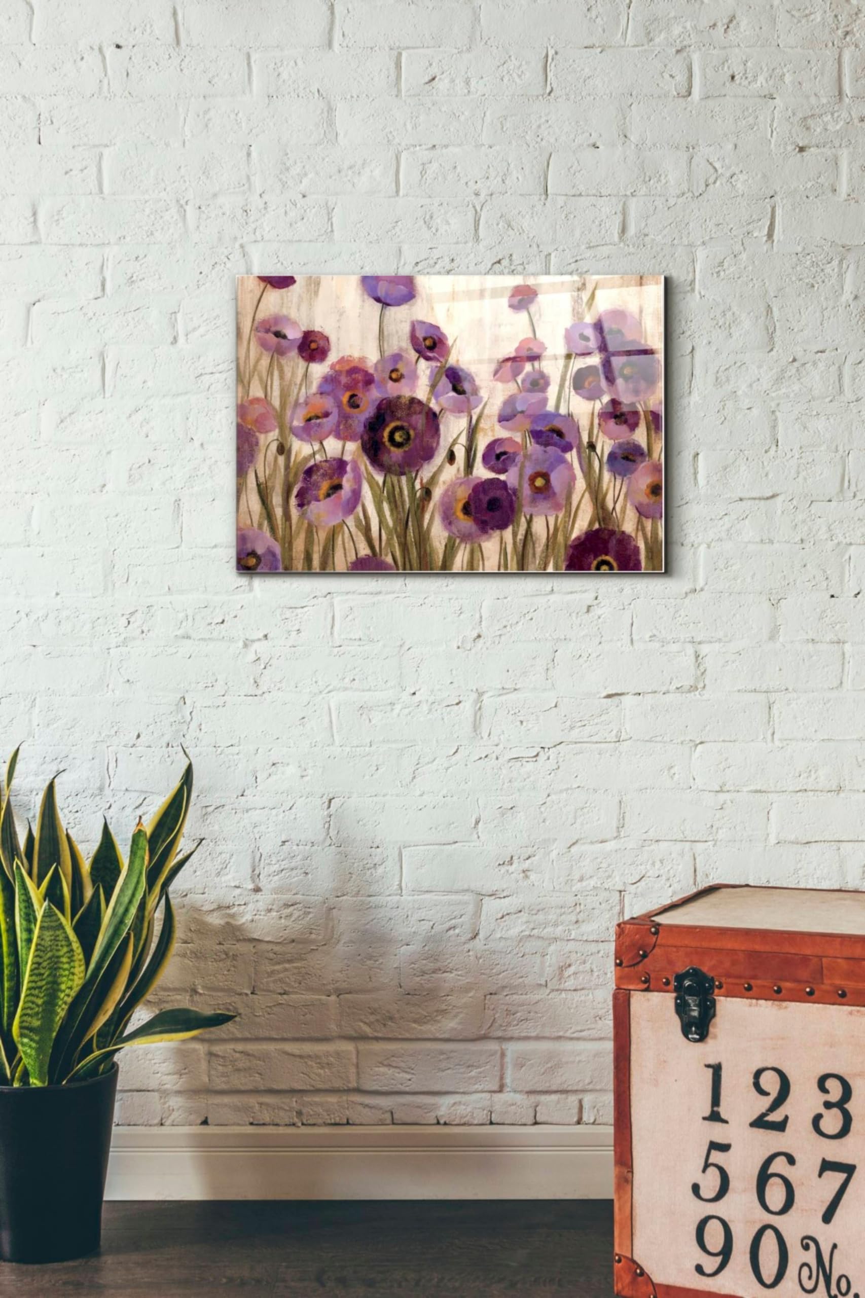 Silvia Vassileva Pink and Purple Flowers Acrylic Glass Wall Art - 16x24 Inch Modern Floral Painting for Living Room, Bedroom & Office Decor
