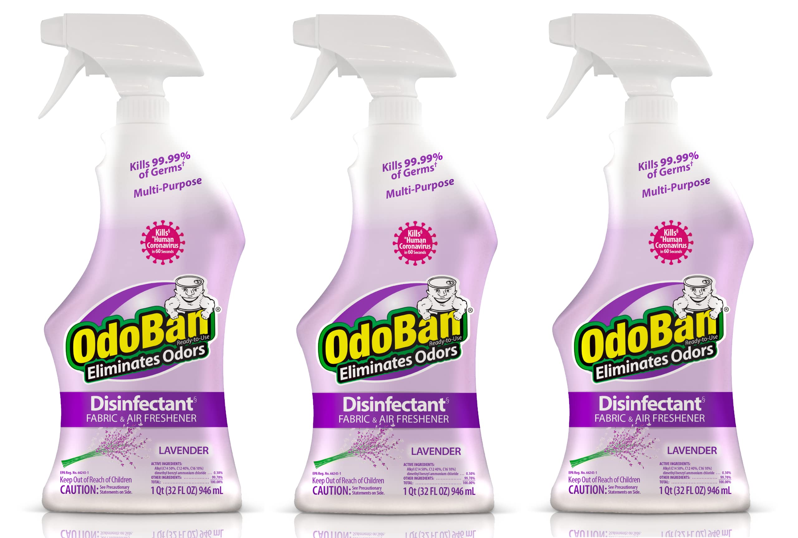 OdoBan Ready-to-Use Disinfectant Spray & Odor Eliminator - 3 Pack (32oz Each) - Fresh Lavender Scent | Kills 99.9% Germs | Multi-Surface Cleaner for Home, Office & Gym