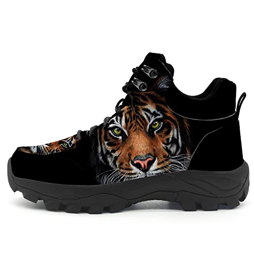 **Waterproof Slip-Resistant Leather Hiking Boots for Men & Women - Tiger Print Outdoor Trekking Sneakers - Perfect for Hiking, Camping & Adventure Gifts for Him & Her**
