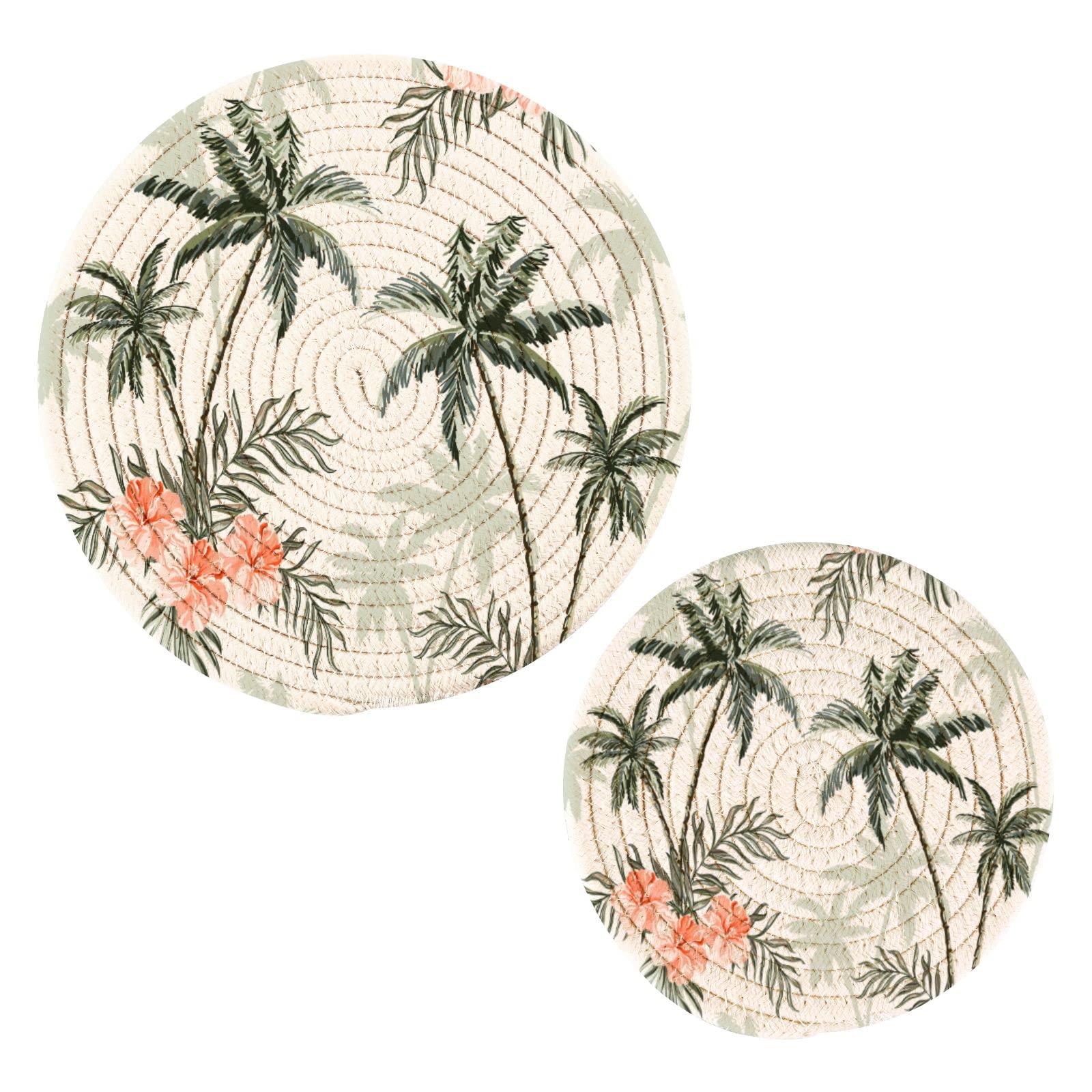 Kigai Heat Resistant Cotton Pot Holders Set of 2 - Round Kitchen Potholders & Trivets for Cooking, Baking - Perfect for Hot Pans, Baking Sheets & Serving Dishes