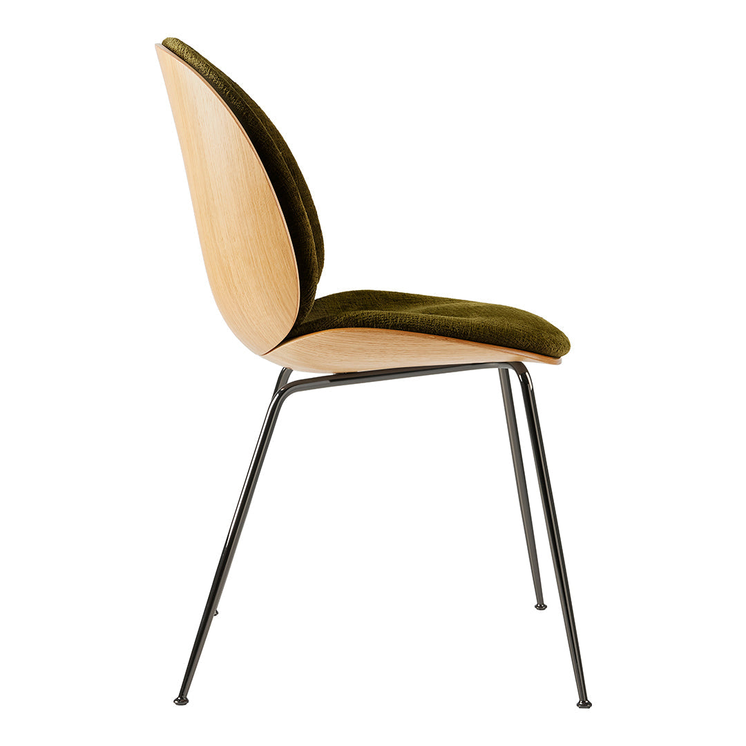 Modern Beetle Dining Chair with Front Upholstery & Conic Base - 3D Veneer Shell Design for Kitchen, Dining Room, or Office Space