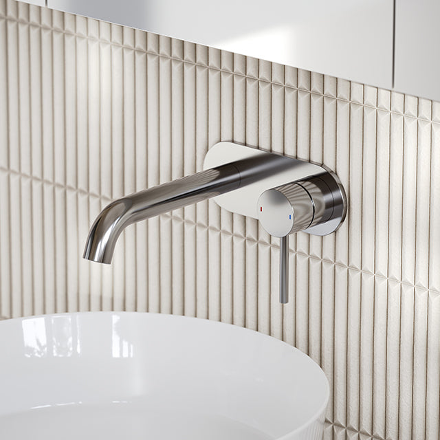 Caroma Liano II Wall Mounted Bathroom Faucet - Lead-Free Chrome Basin Mixer Tap with Plate Set for Modern Bathrooms | Perfect for Home Renovation & Spa-Like Experience