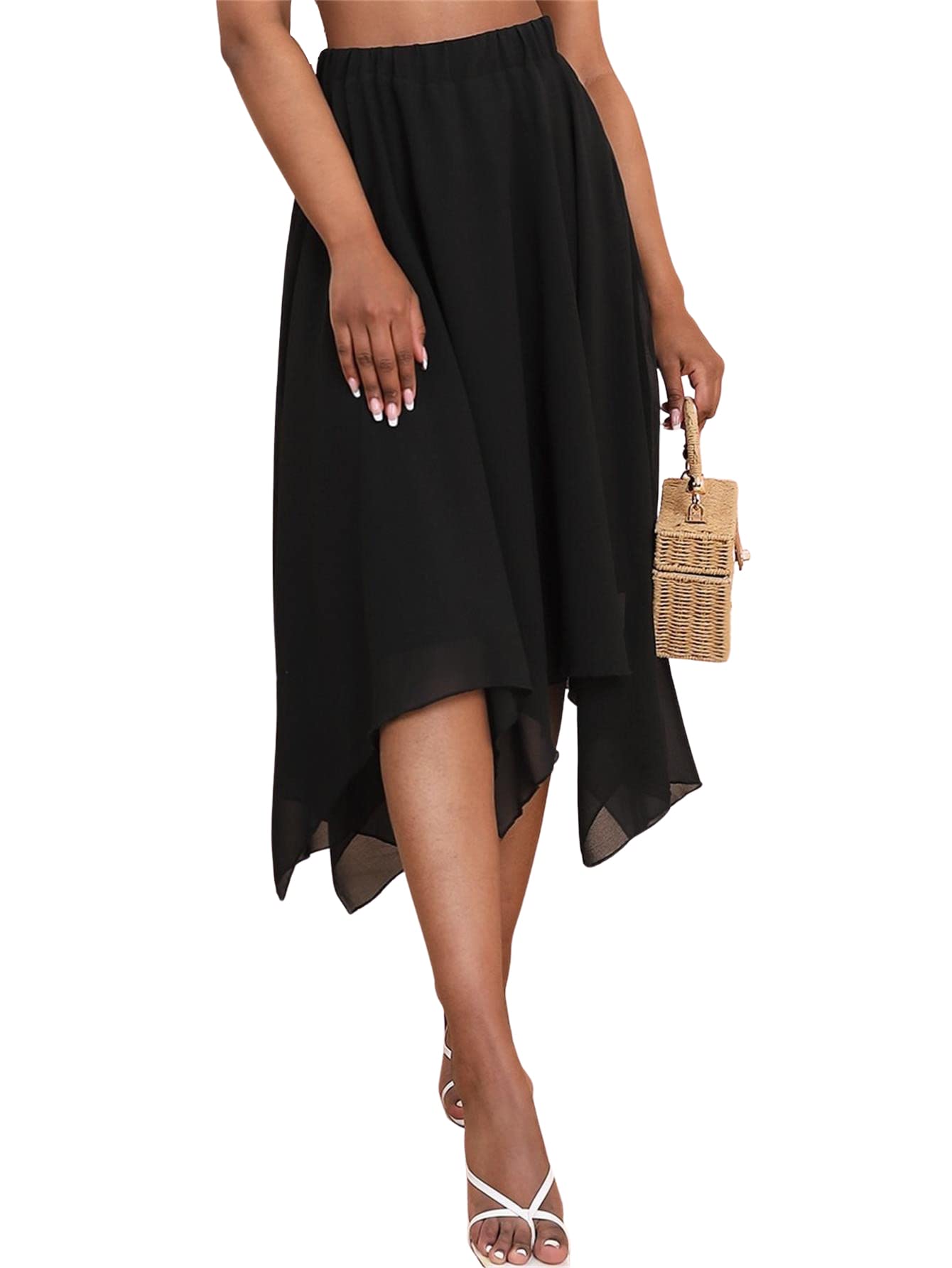 Verdusa Women's Asymmetrical Hem Elastic Waist Chiffon Flowy Maxi Skirt - Elegant Boho Summer Dress for Beach, Wedding & Casual Outings