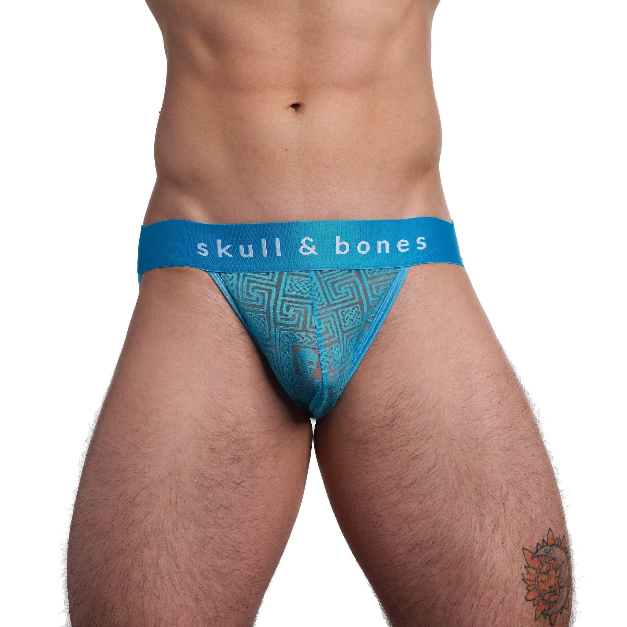 Roman Tile Burnout Jockstrap Neon Blue - Breathable Men's Underwear for Sports & Workout - Perfect for Gym, Running, Cycling & Active Lifestyle