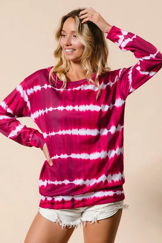 BiBi Tie Dye Print Terry Cloth Sweatshirt - Soft Cotton Pullover for Women | Perfect for Casual Wear, Loungewear & Street Style Fashion