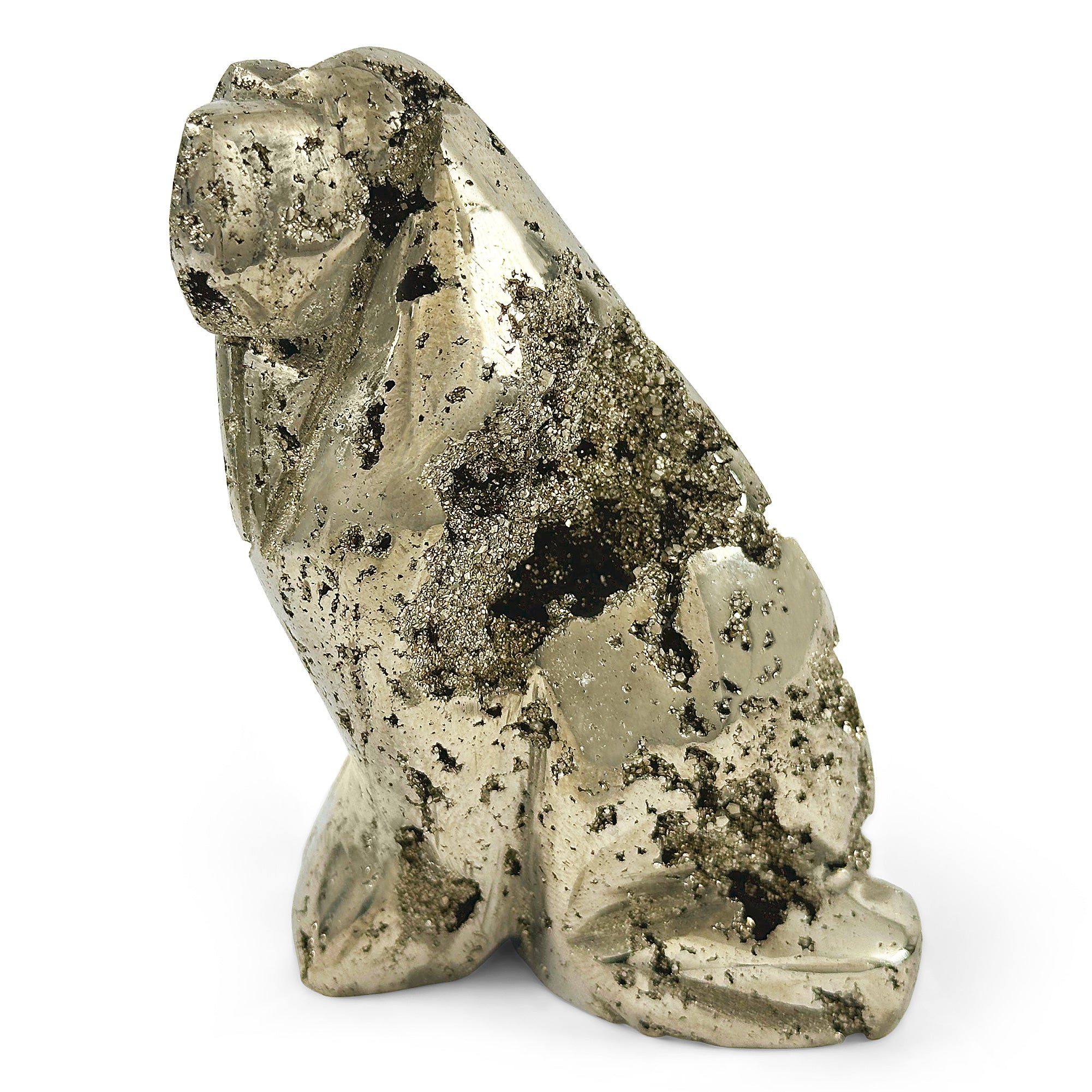 Hand Carved Pyrite Dog Gemstone Animal Carving - Unique Mineral Sculpture for Home Decor, Feng Shui, and Crystal Healing Collection