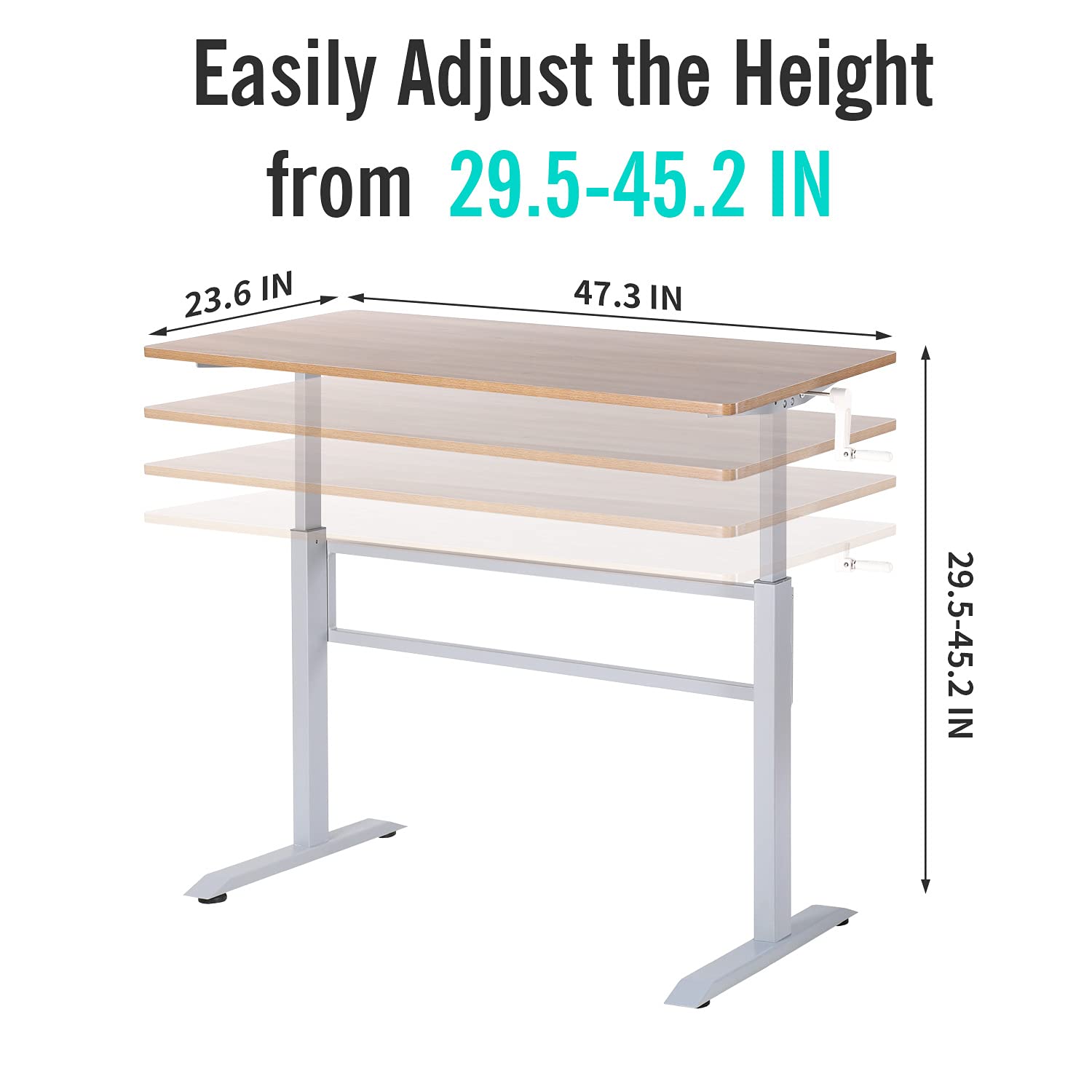 UNICOO Manual Standing Desk - Adjustable Height Heavy Duty Gaming & Computer Desk with Crank Mechanism & Headphone Hook, 48 x 24 Inches (SYK01-Grey Oak) - Perfect for Home Office, Gaming Setup & Workspace Ergonomics