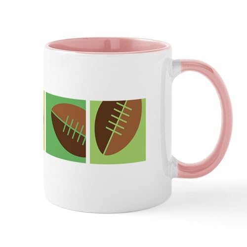 White/Pink Inside - Football Border Mugs
