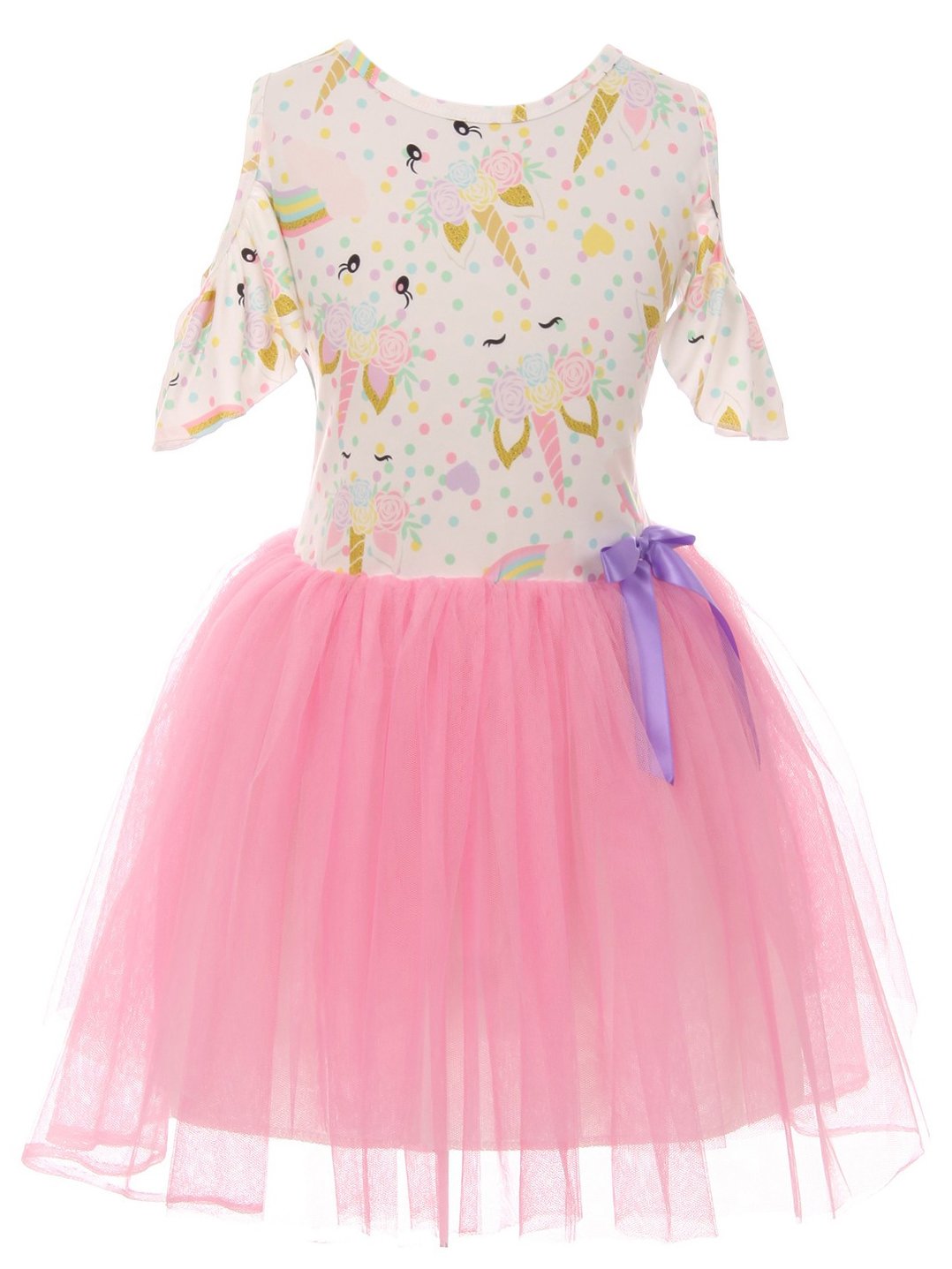 BluNight Unicorn Mesh Summer Dress for Girls - Cap Sleeve Flower Girl Dress for Kids | Perfect for Birthday Parties, Photo Shoots & Special Occasions