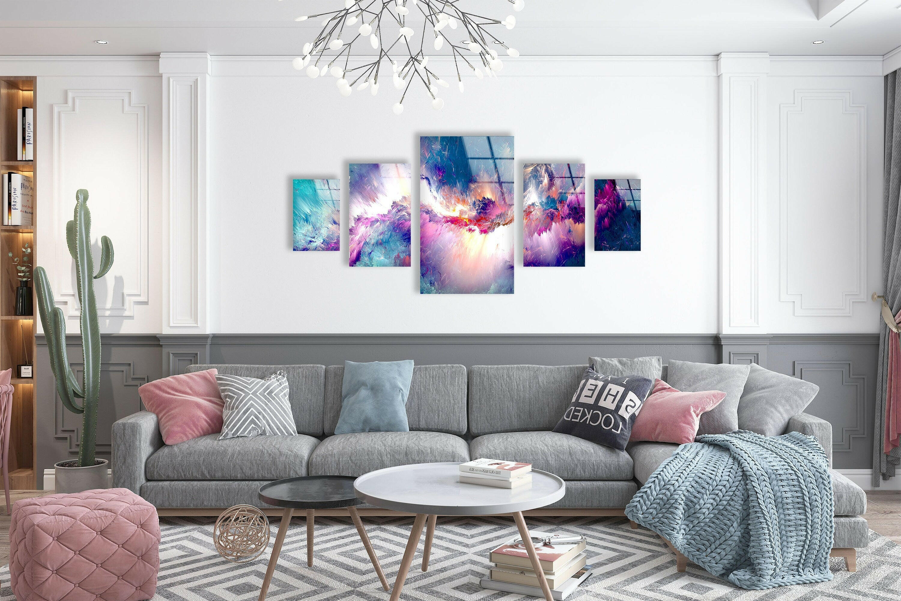 Vibrant Blue and Purple Abstract Glass Wall Art - Handmade Modern Home Decor for Living Room, Bedroom & Office