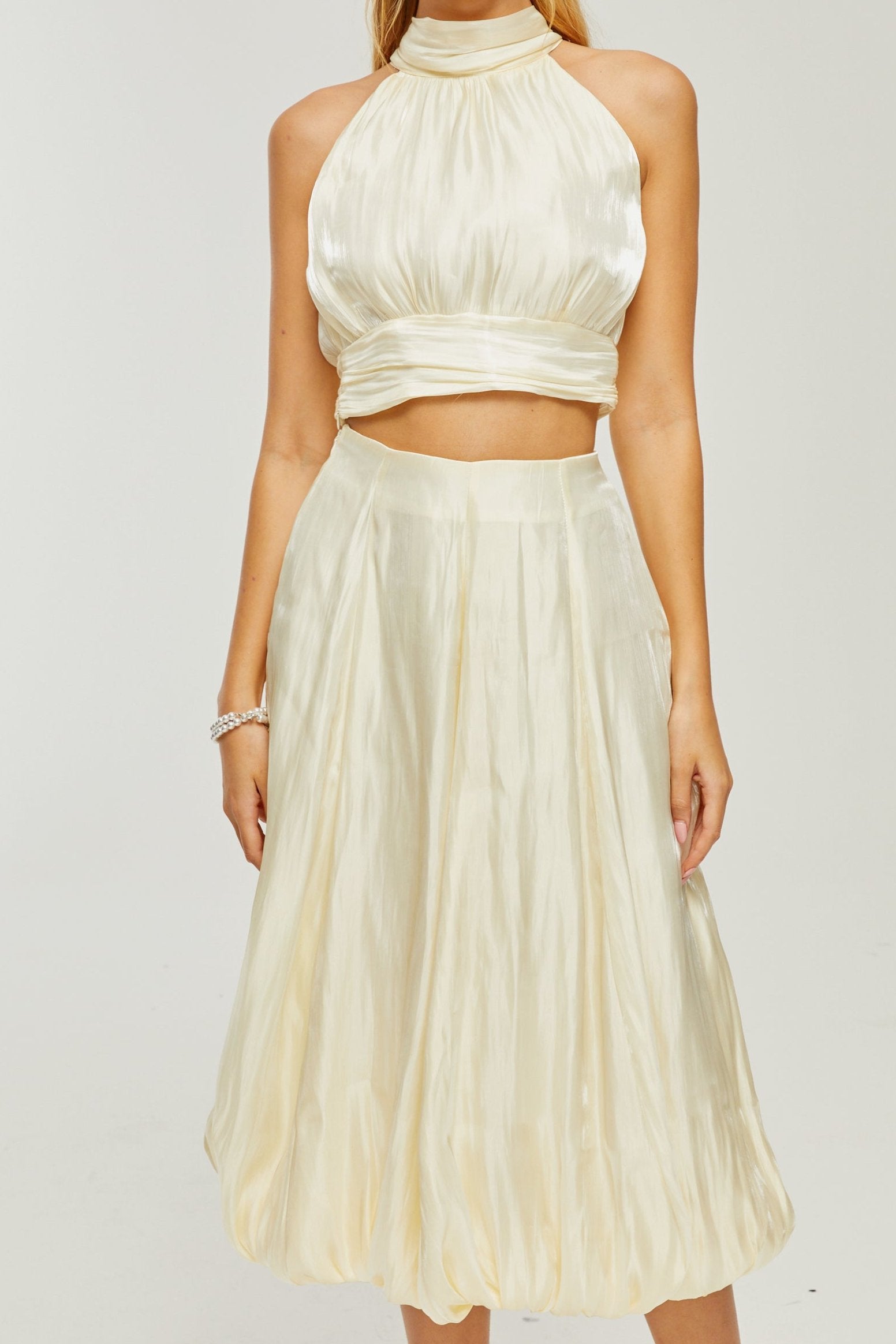Céline White Pleated Top & Skirt Matching Set - Elegant Women's Outfit for Parties, Weddings & Special Occasions