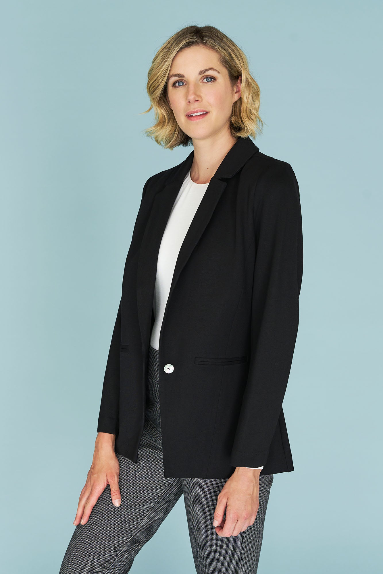 Seam Detail Ponte Blazer for Women - Slim Fit Stretch Blazer Jacket in Classic Black | Perfect for Office Wear, Business Meetings & Formal Occasions