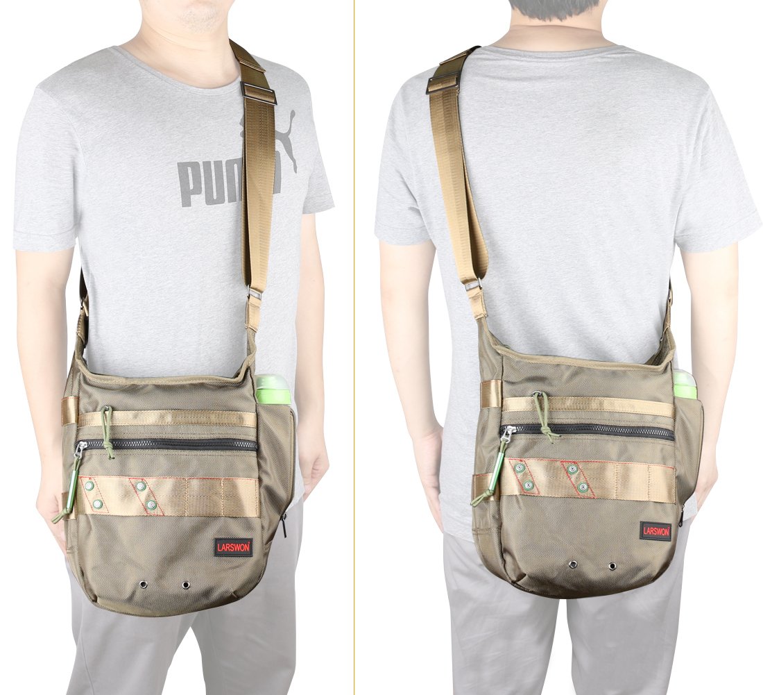 Larswon Vertical Messenger Bag for Men & Women - Crossbody Shoulder Bag with Tablet Compartment in Army Green - Perfect for Work, Travel & Daily Commute