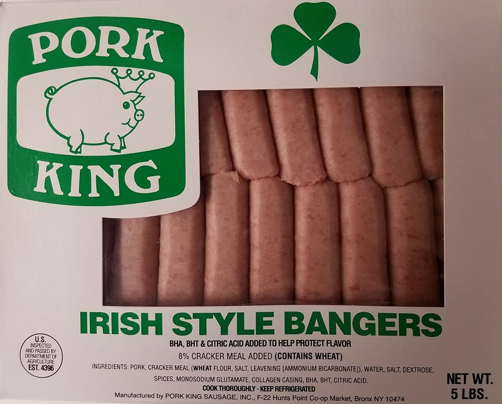 Irish Style Pork Bangers - 5 lb Premium Sausage for Grilling, Breakfast & Traditional Irish Meals