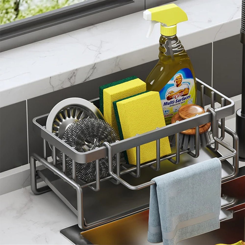Premium Stainless Steel Sink Caddy Organizer - Durable Kitchen Sponge & Soap Holder for Sink - Perfect for Dishwashing, Cleaning Supplies Storage in Home Kitchen