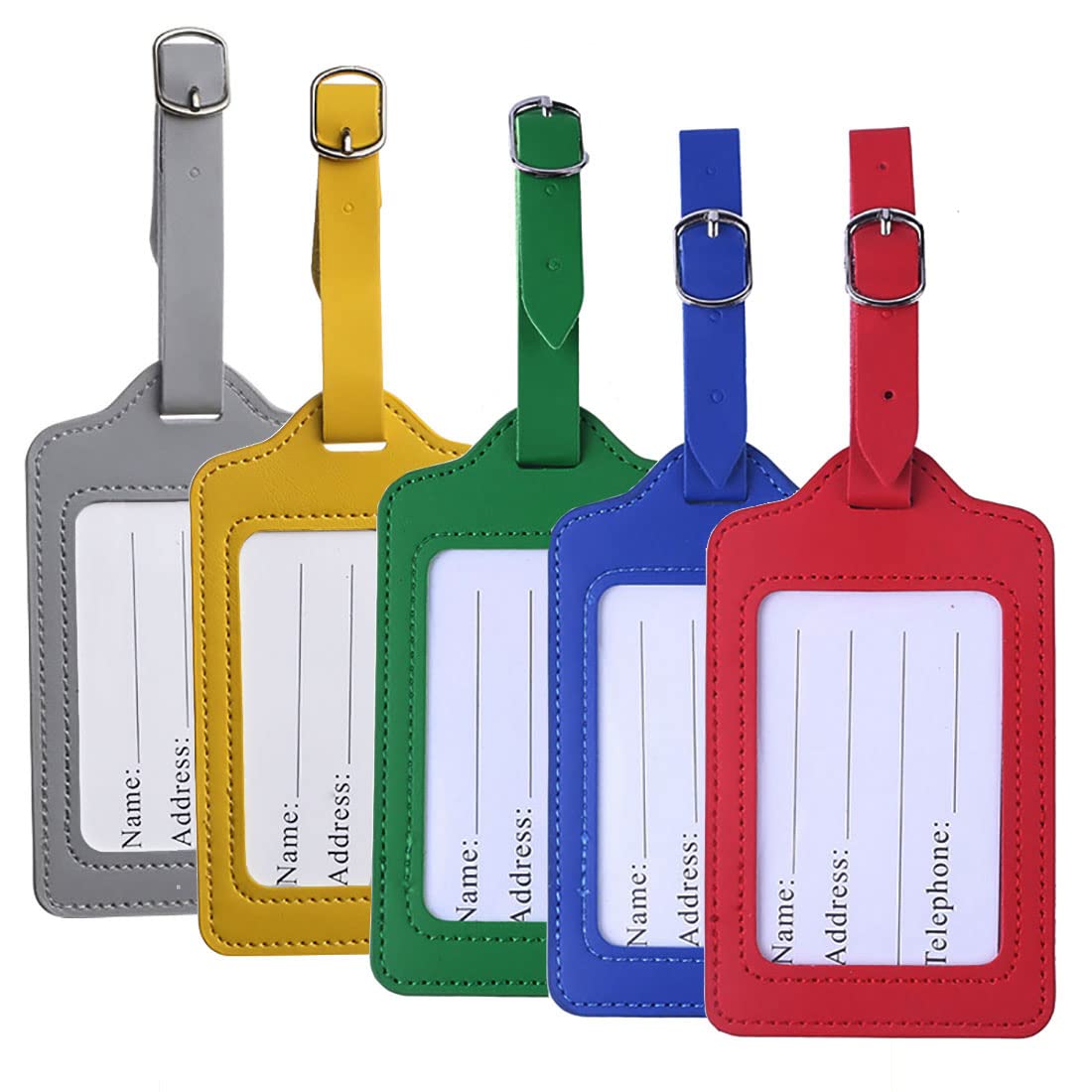 5 Pack Premium PU Leather Luggage Tags - Durable Suitcase, Baggage, Handbag, School Bag & Backpack ID Labels (Perfect for Travel, Business Trips & School)
