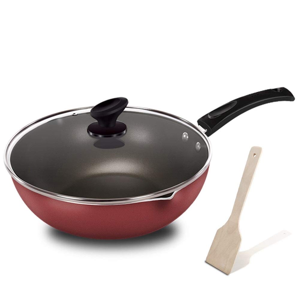 gbgymjm Nonstick Frying Pan - 12 Inch Flat Bottom Wok for Induction Cooktop & Gas Stove - Heat Resistant Wooden Spatula Included - Perfect for Stir Fry, Sauteing & Home Cooking