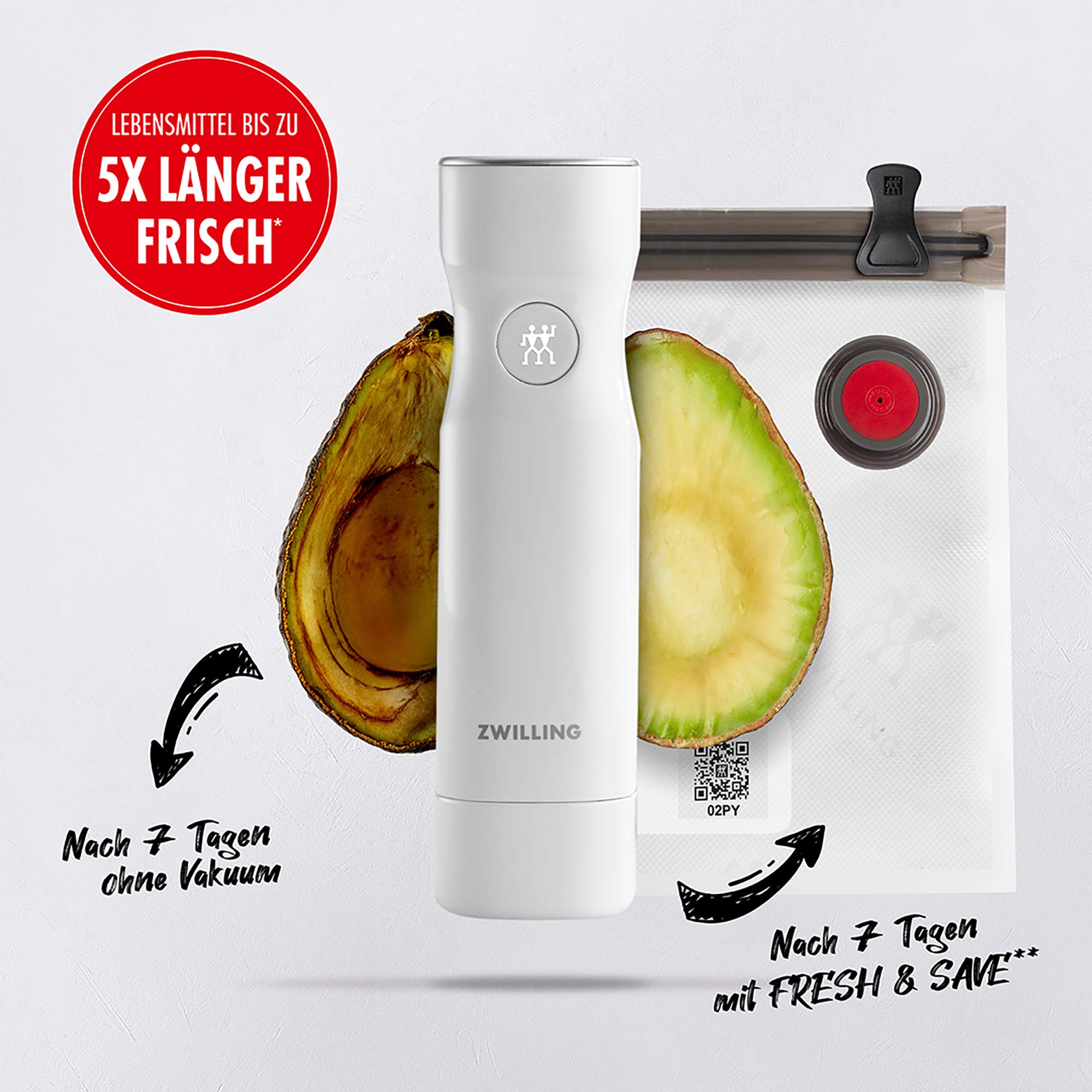 ZWILLING Vacuum Pump FRESH & SAVE - 19 cm White 36801-000-0 | Food Storage Container for Freshness | Perfect for Meal Prep, Sous Vide & Leftovers Preservation