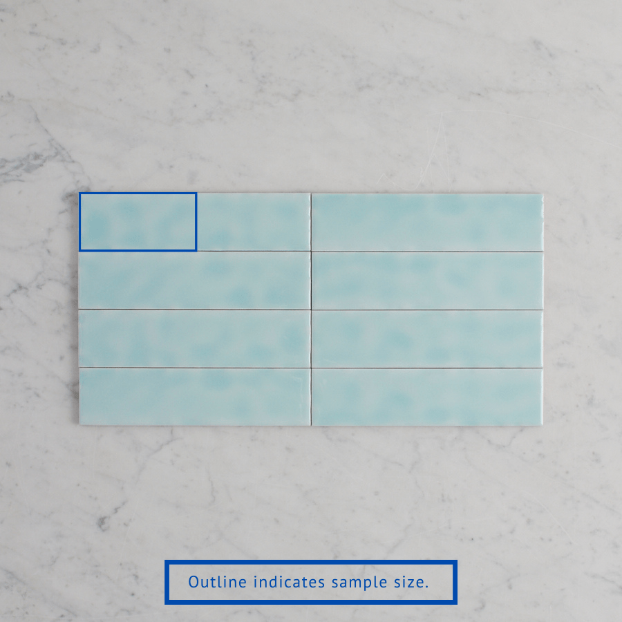 Newport Gloss Mini Subway Tile - Duck Egg Blue Ceramic Wall Tile Sample for Kitchen Backsplash & Bathroom Renovation