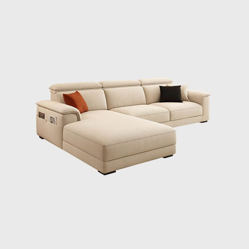 L-Shaped & Straight Left Sofa Chaise with Adjustable Headrest & Natural Wood Support - Perfect for Living Rooms, Home Theaters & Small Spaces