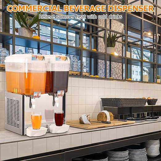 GARVEE 18x2L Commercial Beverage Dispenser 280W - Dual Stainless Steel Drink Dispenser for Party, Wedding, Restaurant & Catering - Perfect for Lemonade, Iced Tea, Juice & Cocktails