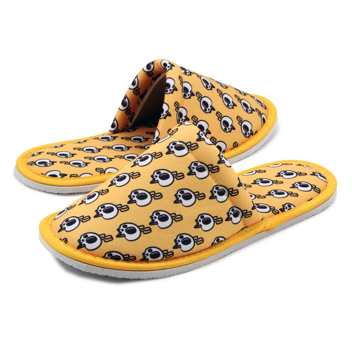 CHOCHILI Men's Lightning Skull Slippers - Yellow & White Lightweight House Shoes for Indoor Use, Size 8-10 - Perfect for Home, Office & Dorm Comfort Walking