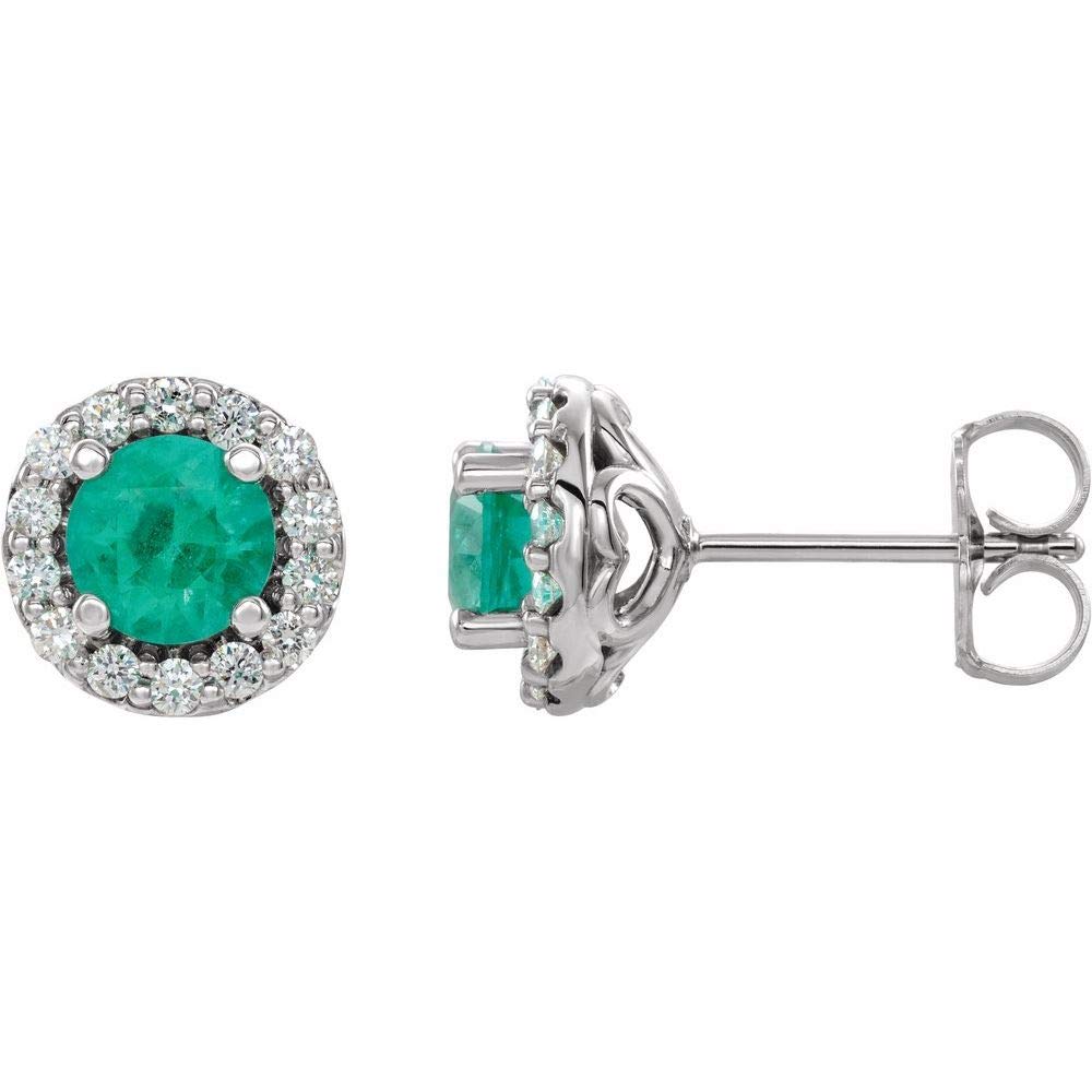 925 Sterling Silver Emerald and 1/4 Cttw Diamond Stud Earrings (9mm x 8.1mm) - Elegant Jewelry for Women, Perfect Gift for Anniversary, Birthday & Special Occasions