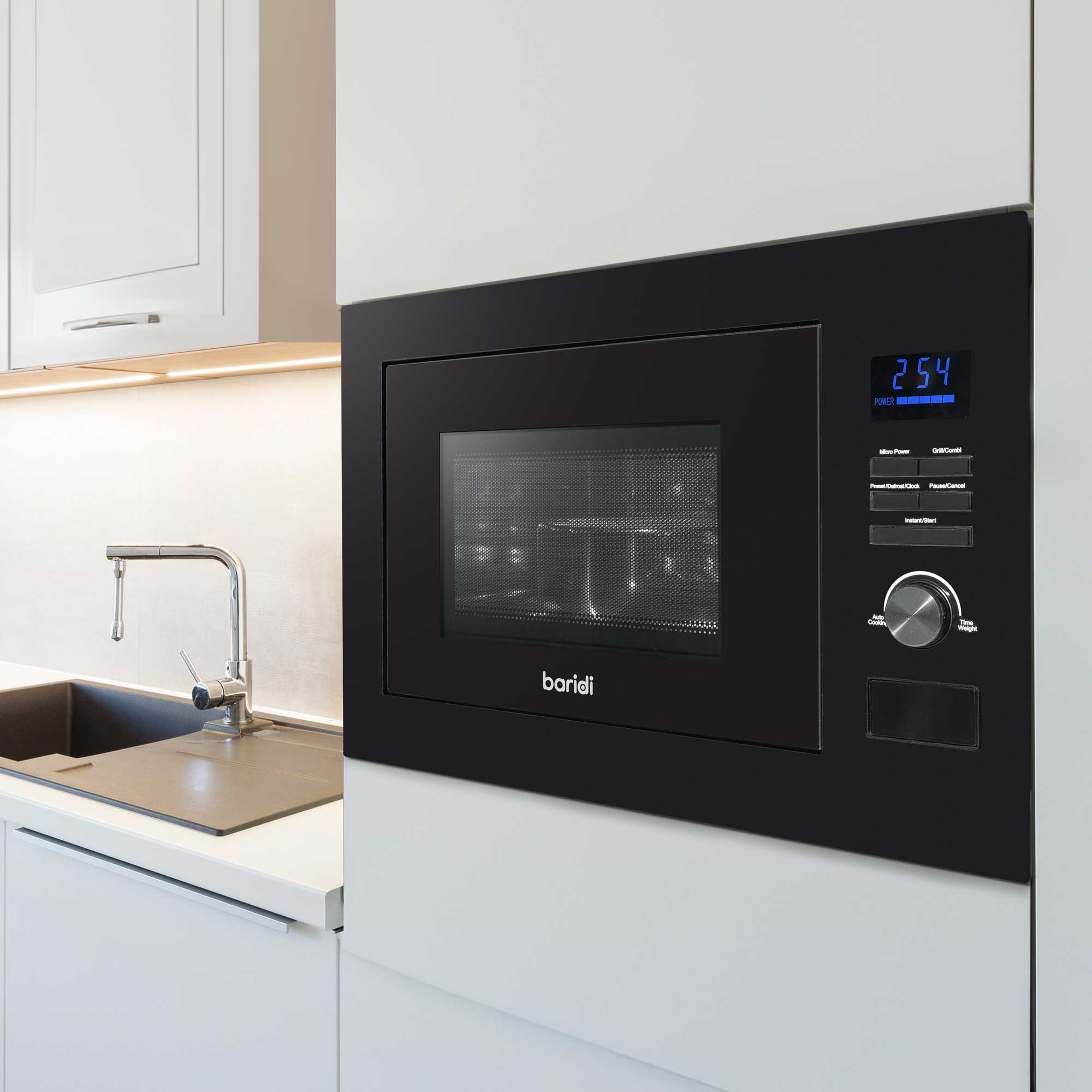 Baridi 25L Built-in Microwave Oven with Grill Function - 900W Power, Sensor Touch Control, Black (DH198) - Perfect for Small Kitchens, Apartments & Office Break Rooms