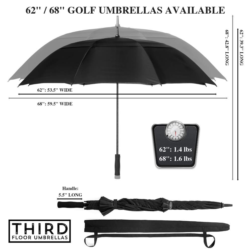 62/68 Inch Automatic Open Golf Umbrella - Extra Large Windproof Waterproof Double Canopy Umbrella for Men & Women - Perfect for Golf, Beach, Outdoor Sports and Heavy Rain Protection