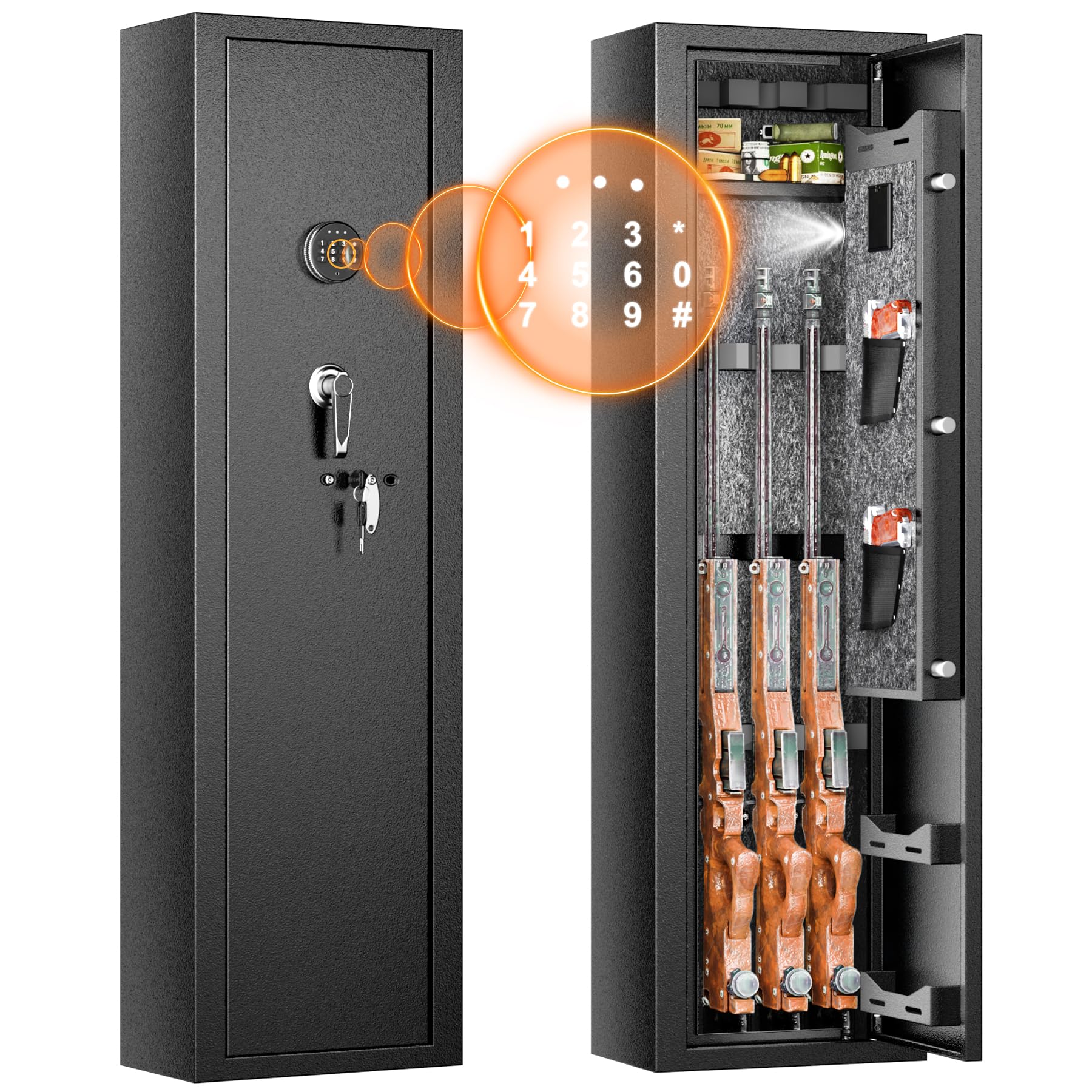 INTERGREAT 2-4 Gun Safe for Rifles & Shotguns - Quick Access Digital Keypad Security Cabinet for Home, Office & Hunting Use