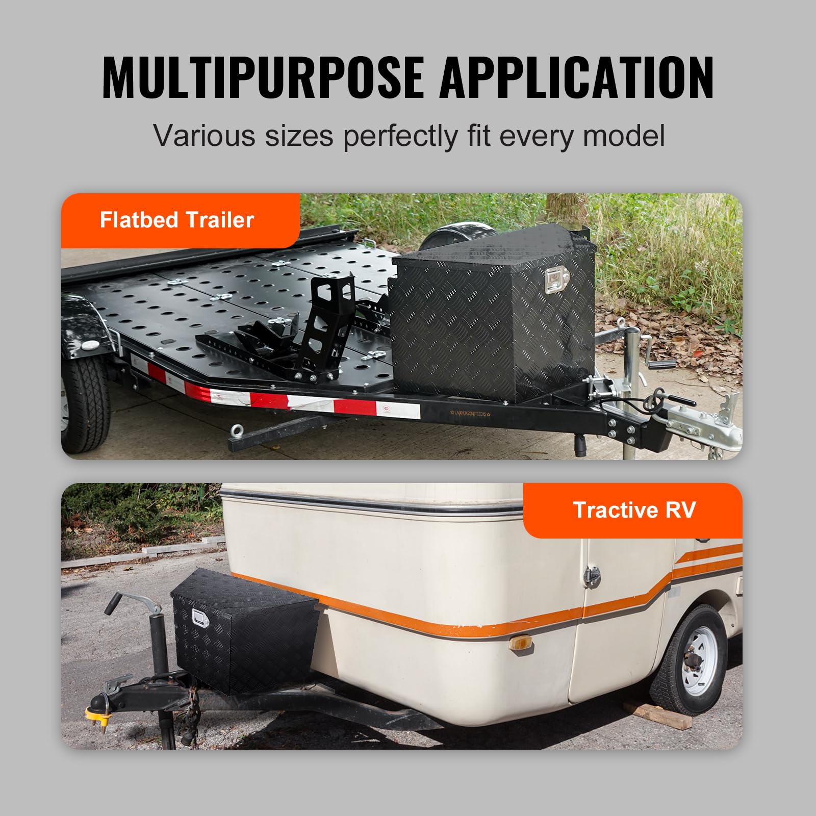 VEVOR Aluminum Alloy Diamond Plate Trailer Tongue Tool Chest - Heavy Duty Lockable Storage Box for Pickup Trucks, RVs & Trailers (29