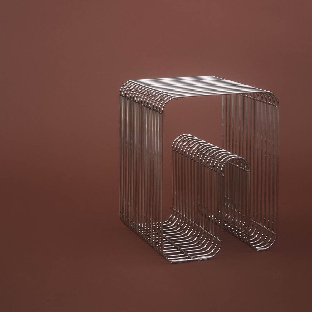 AYTM Curva Metal Stool & Side Table in Silver - Modern Bar Stool and Accent Table for Living Room, Bedroom or Outdoor Patio