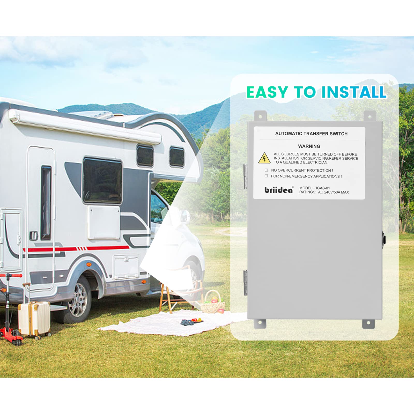 Briidea 50 Amp RV Transfer Switch - Automatic 120/240V AC Power Switch for RVs, Speedboats & Marine Use | Reliable Power Transfer Solution for Camping & Boating Adventures