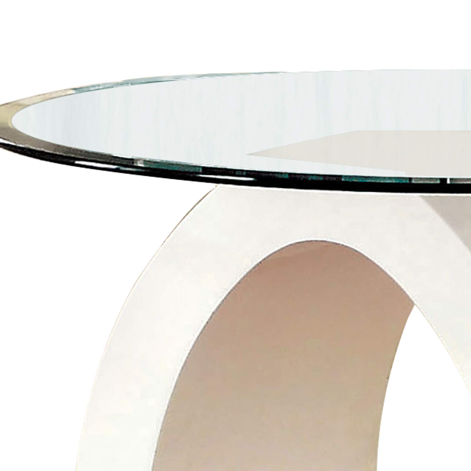 Benjara Modern White Tempered Glass End Table with O-Shaped Base - Perfect for Living Room, Bedroom, or Office Decor