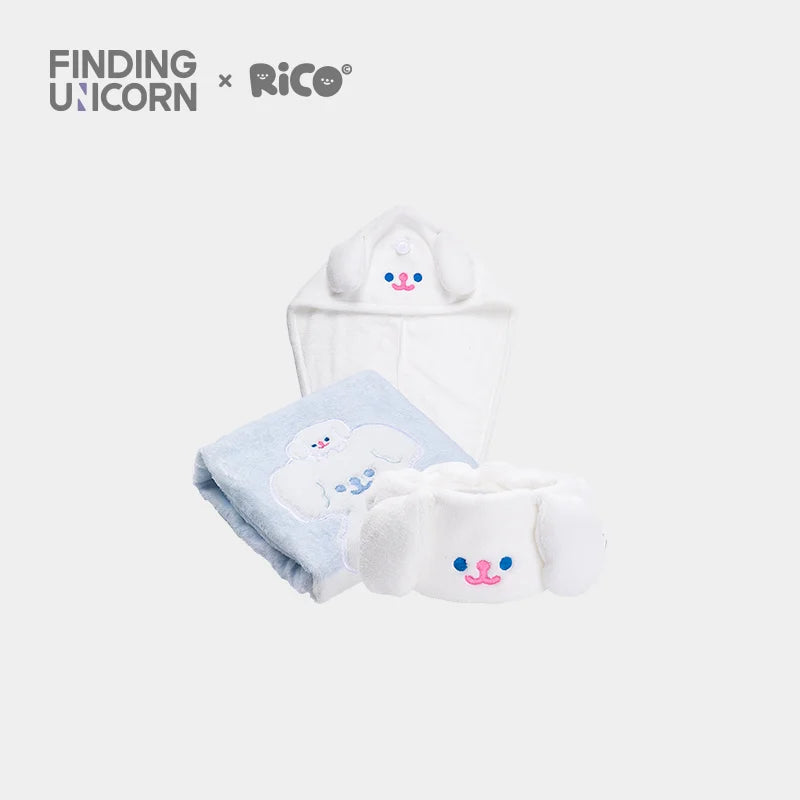 Finding Unicorn RiCO Plush Toiletry Set - Soft Towel, Hair Drying Cap & Hair Band for Bath & Spa | Kawaii Anime Cosplay Accessories for Girls & Women
