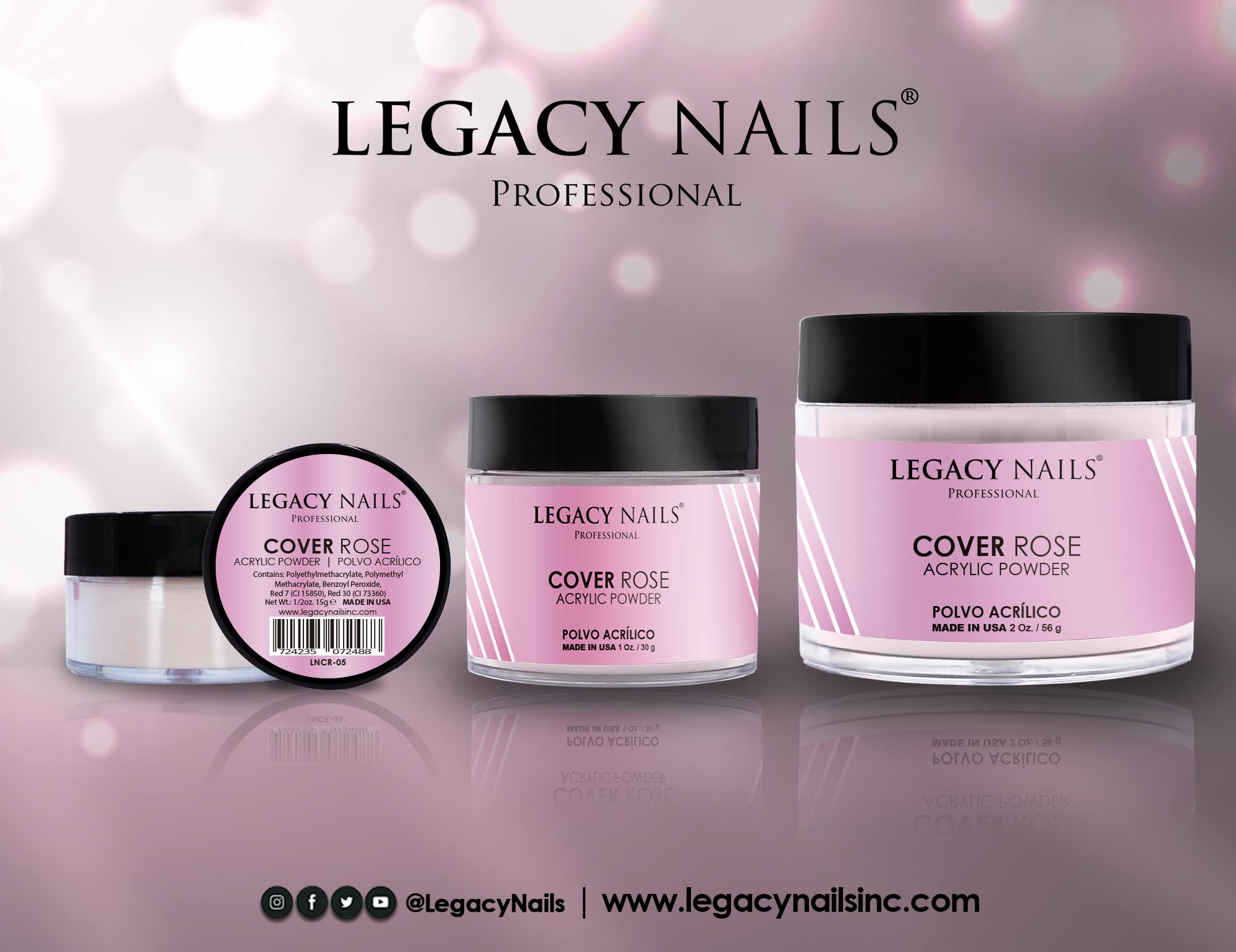 Legacy Nails Professional Cover ROSE Acrylic Powder - 2oz for French Manicure, Nail Extensions & Natural-Looking Nail Art | Salon-Quality DIY Nails at Home