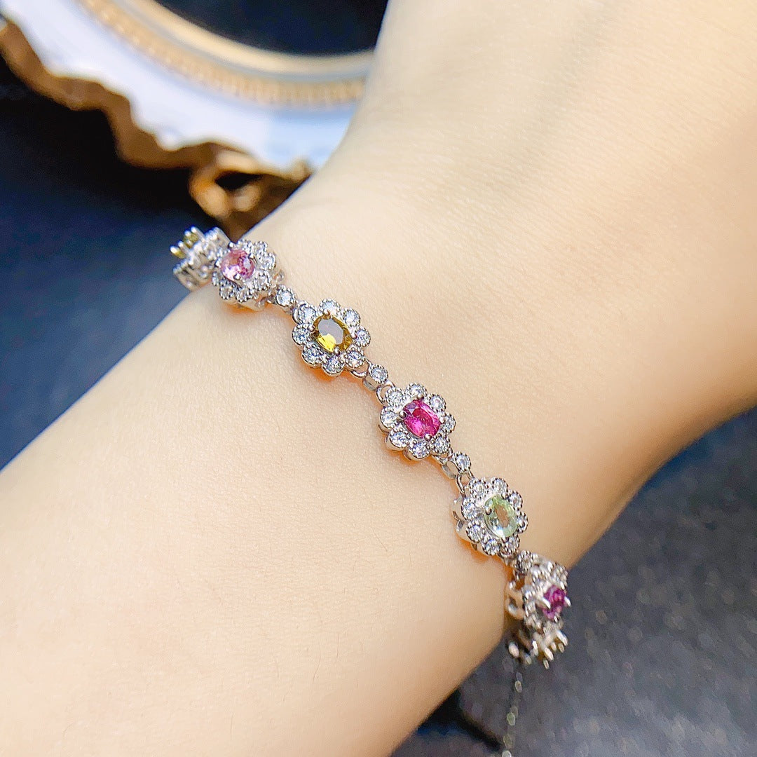 Multi-Color Tourmaline Gemstone Bracelet - October Birthstone Jewelry | FME B045 | Perfect Gift for Women, Birthday, Anniversary & Special Occasions